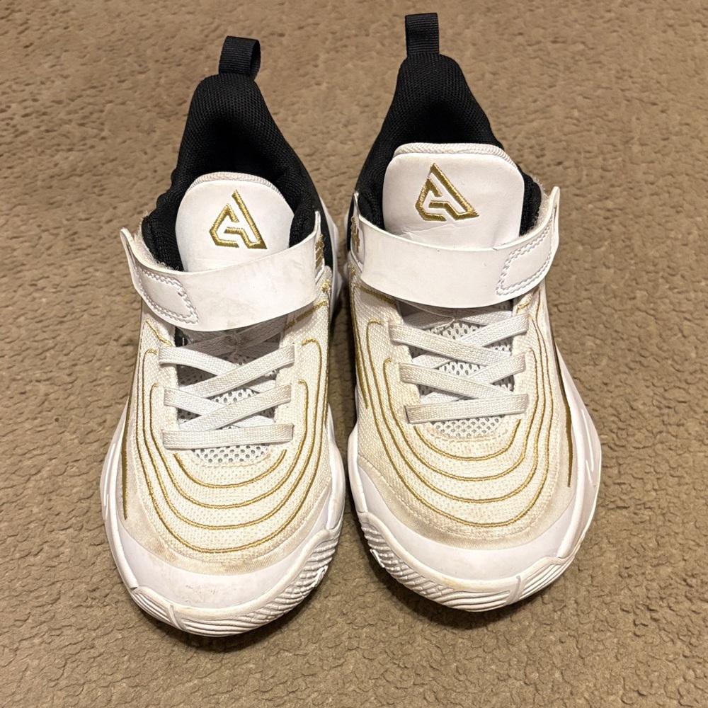 Kids White and Gold Athletic Shoes